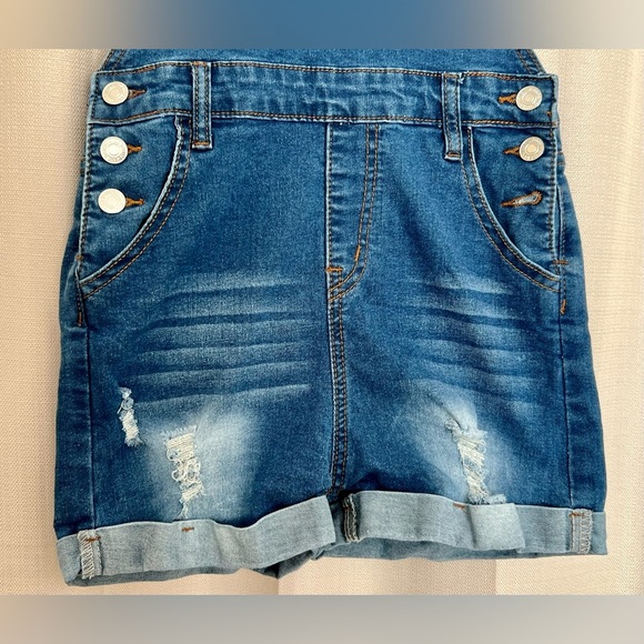 SHEIN Teen Denim Short Overalls Size 10-11Y Distressed NWOT - Picture 2 of 5